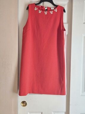Orange Sleeveless Shift Dress with Embellished Neckline